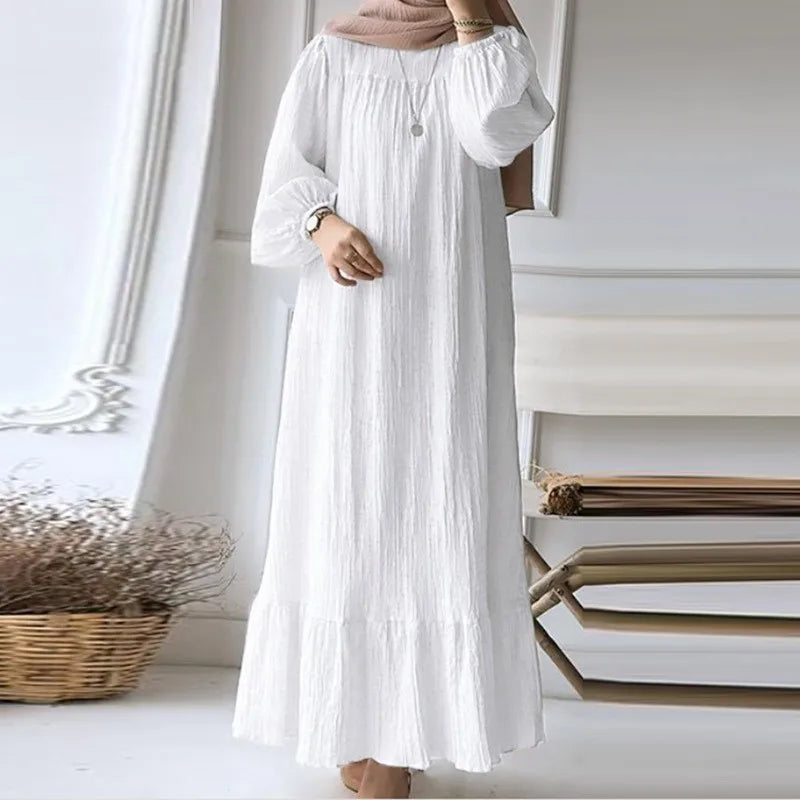 Women's Retro Long Sleeve Ruffle Hem Maxi Dress