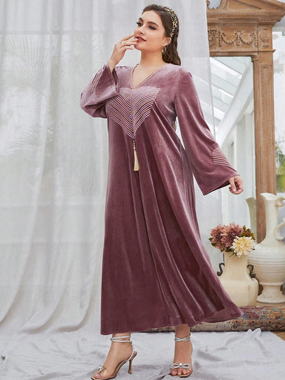 TOLEEN Plus Size Floral Print Velvet Maxi Dress