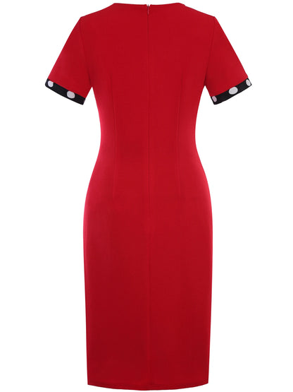 Women’s Polka Dot Colorblock Pencil Sheath Dress