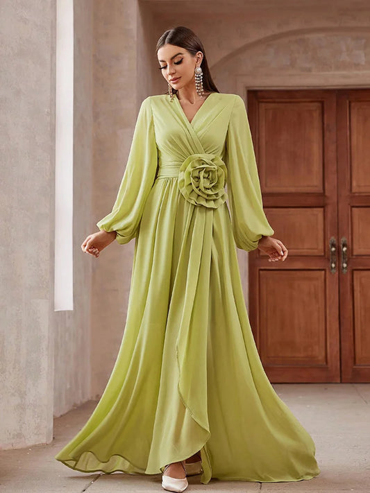 TOLEEN 3D Floral Lantern Sleeve Maxi Dress