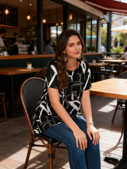 Plus Size Abstract Print Loose T-Shirt