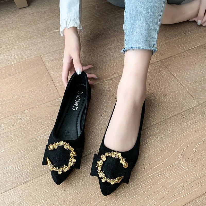 Women's Pointed Toe Metal Accent Casual Flats