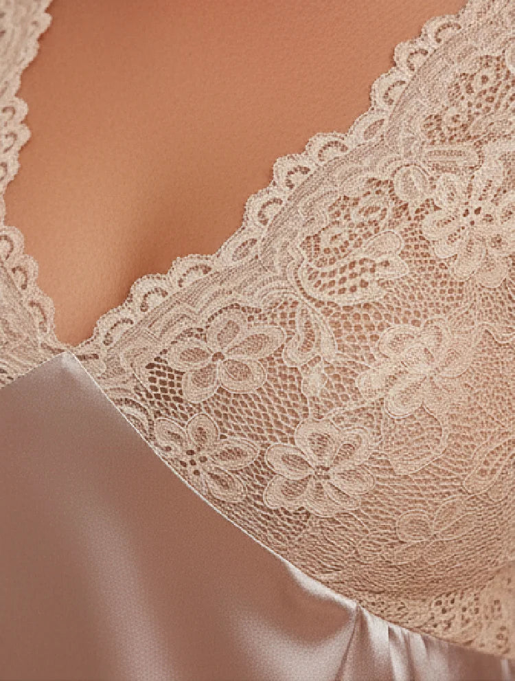 Plus Size Lace Trim V-Neck Nightgown