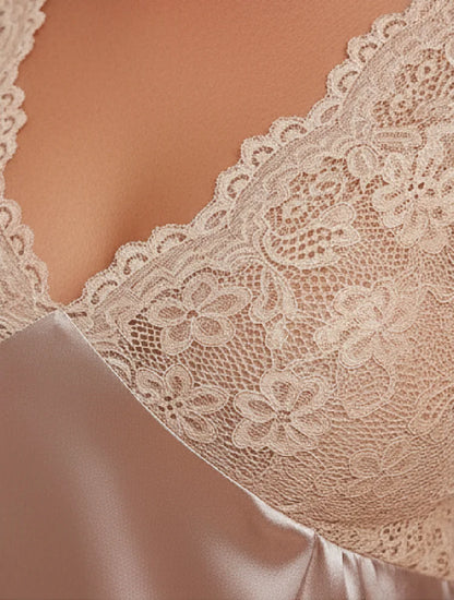 Plus Size Lace Trim V-Neck Nightgown