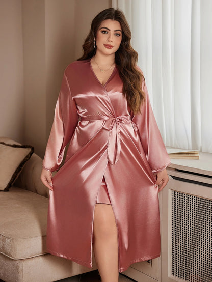 Plus Size Elegant Solid Color Robe Nightgown