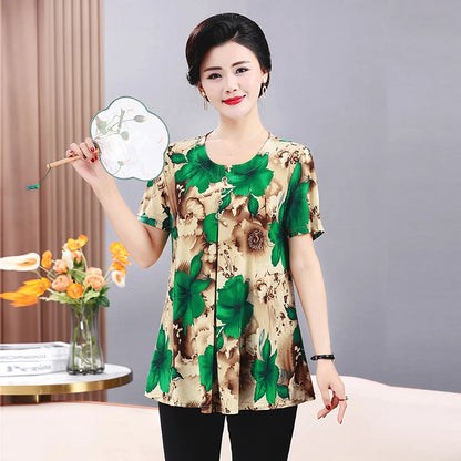 Plus Size Floral Print Pleated T-Shirt