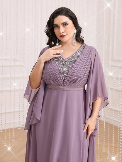 TOLEEN Plus Size Rhinestone Split Sleeve Party Dress