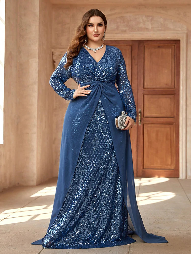 TOLEEN Plus Size Twist Knot Sequin Evening Gown