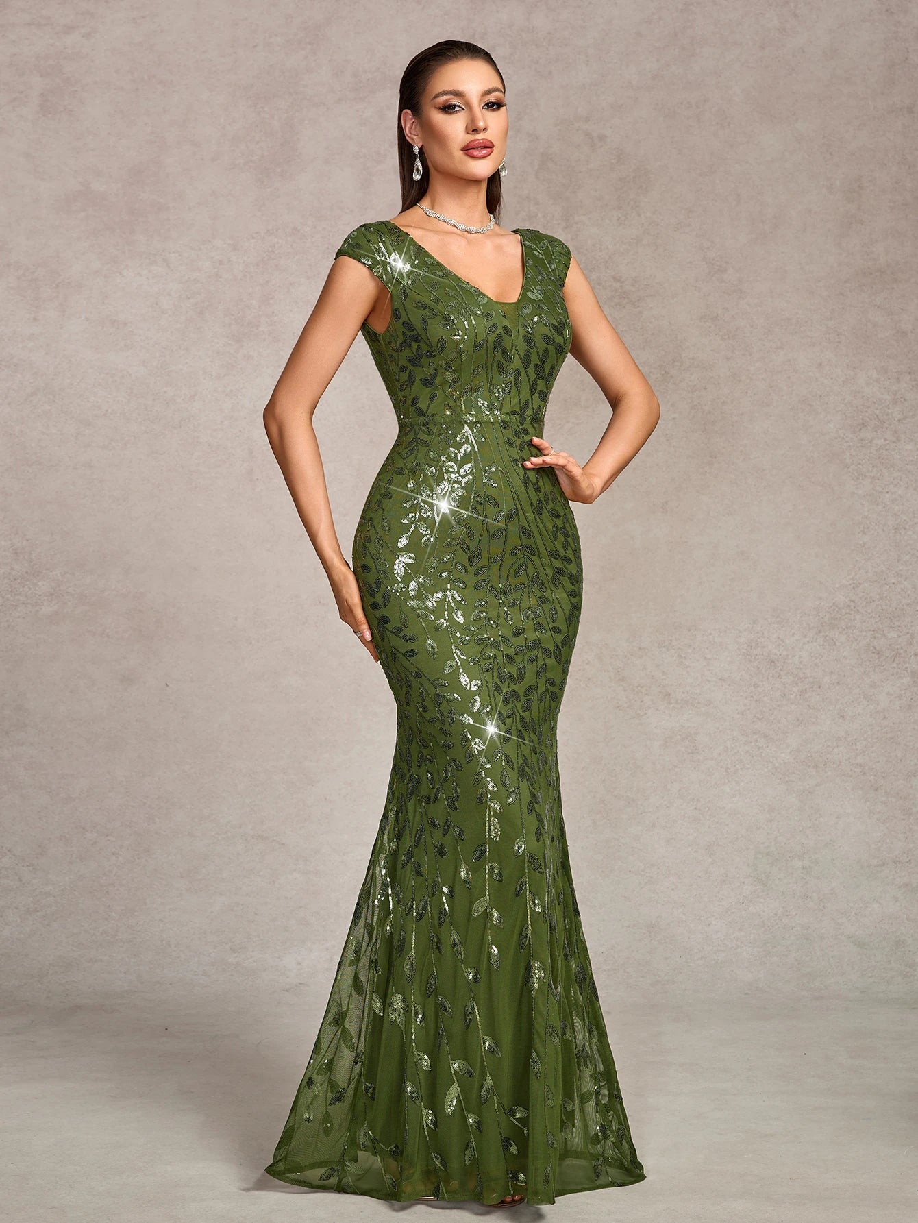 Elegant V-Neck Sequin Mermaid Evening Gown for Women