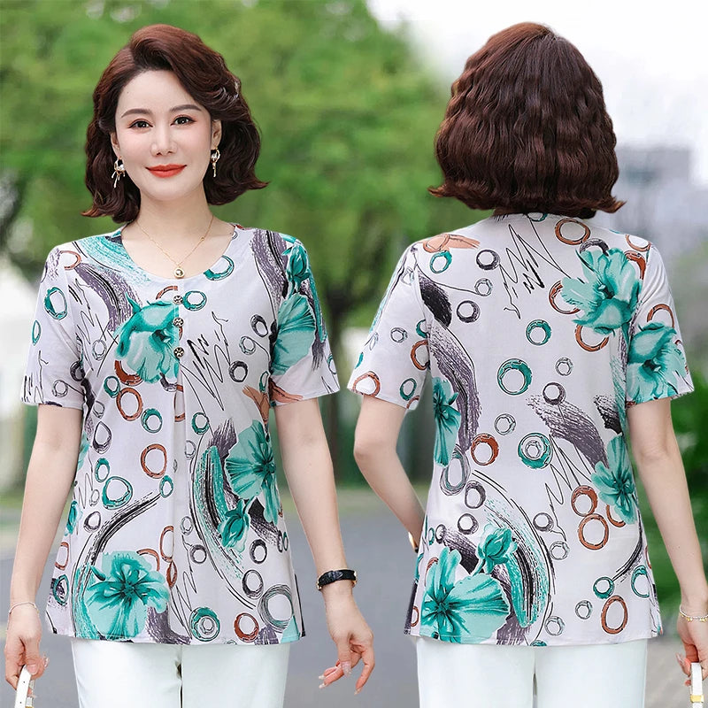 Women’s Printed O-Neck Casual Blouse