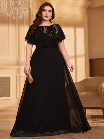 UNITHORSE Plus Size Sequin Chiffon Party Dress