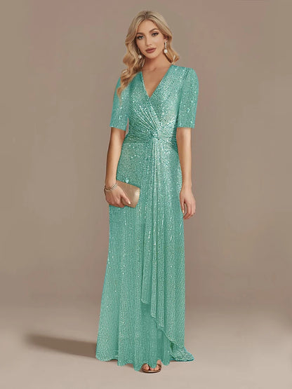 Luxury Sequin V-Neck Floor-Length Evening Gown for Women