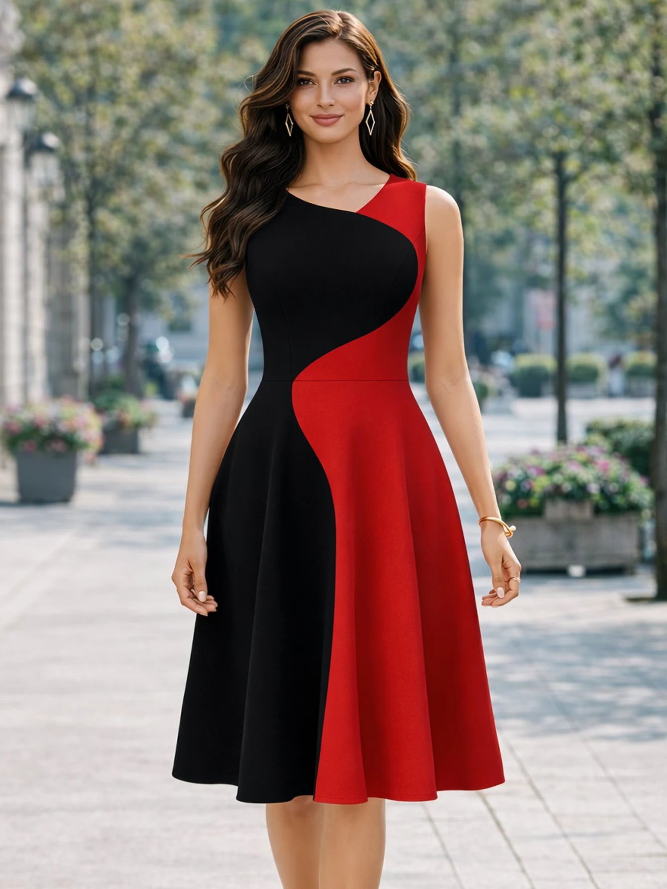 Women’s Sleeveless Colorblock Fit & Flare Party Dress