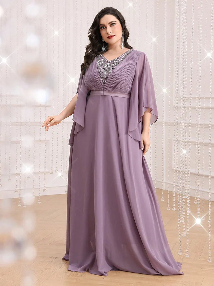 TOLEEN Plus Size Rhinestone Split Sleeve Party Dress