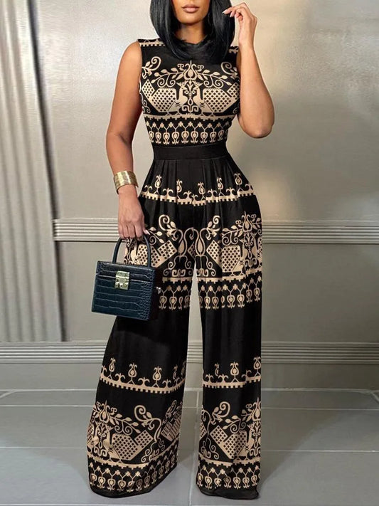 Women’s Printed Sleeveless Wide Leg Jumpsuit
