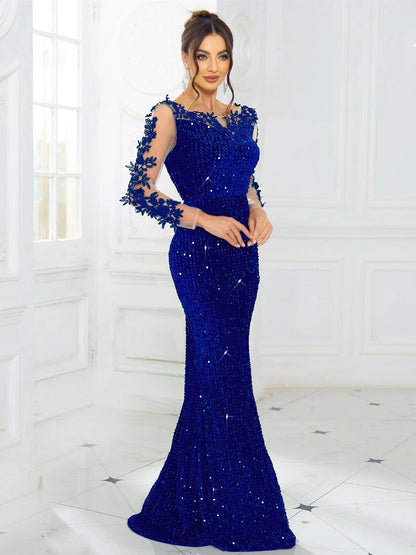 Romagic Floral Sequin Backless Evening Gown for Women