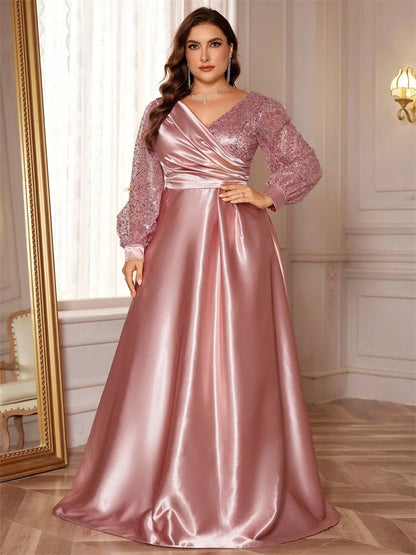 Plus Size Green Sequin V-Neck Evening Gown