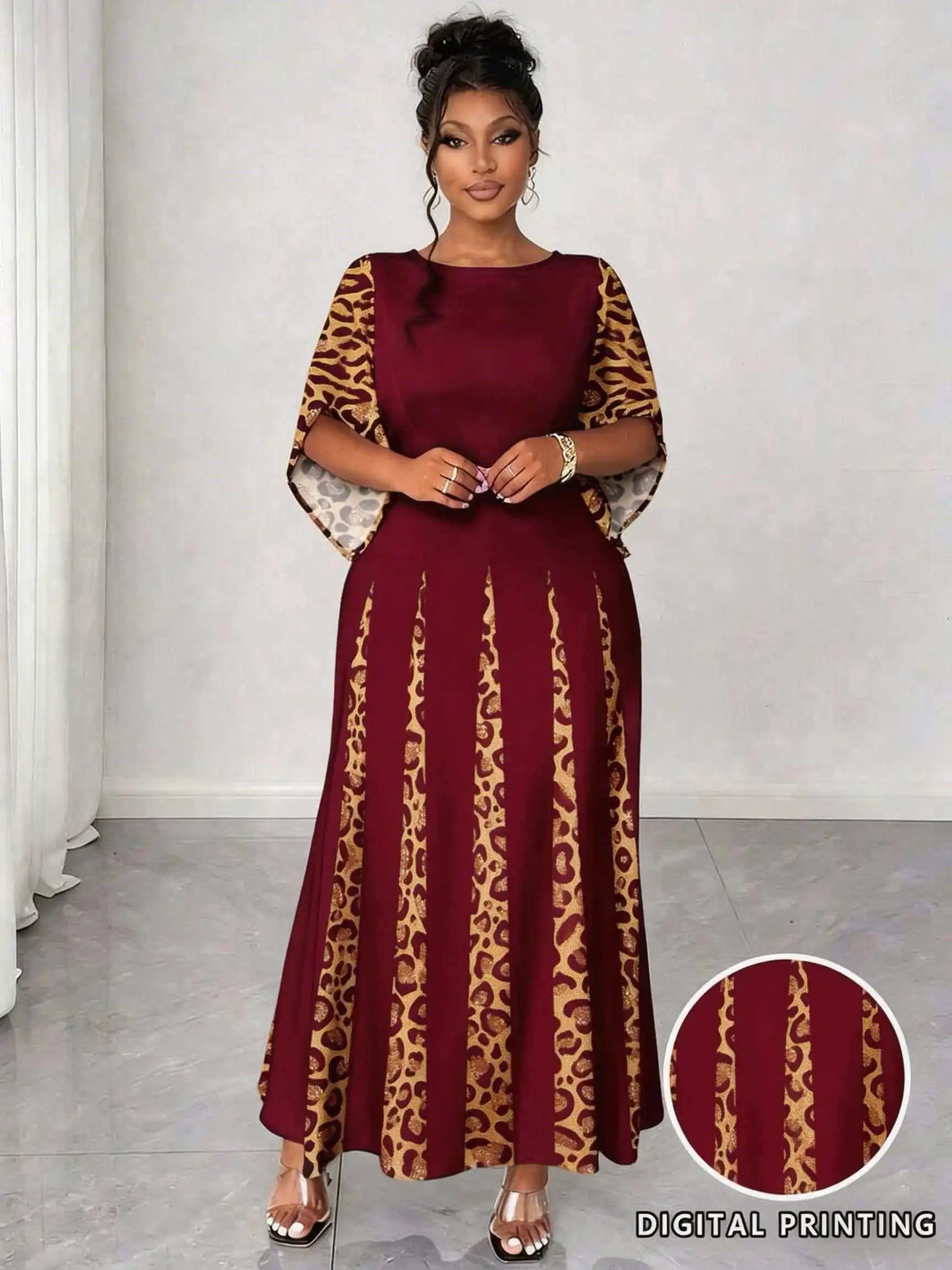 Plus Size Elegant Leopard Print Maxi Dress