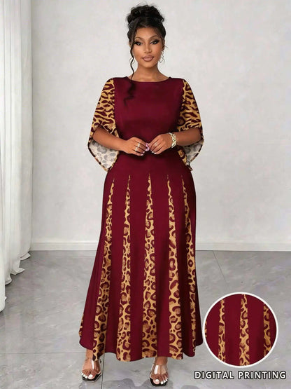 Plus Size Elegant Leopard Print Maxi Dress