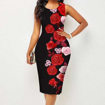 Women’s Sleeveless Printed Wrap Bodycon Dress