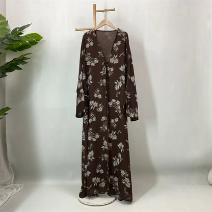 Women's Floral Print Chiffon Open Abaya Kimono