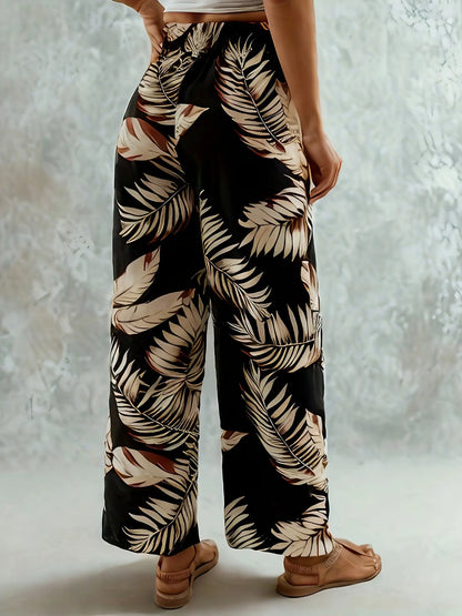Women’s Bohemian Leaf Print Wide Leg Pants