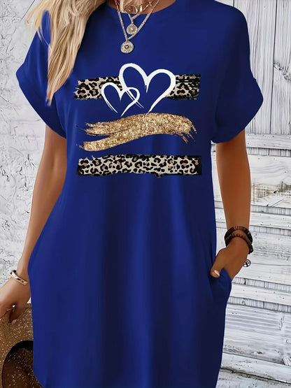 Women’s Heart Print Casual T-Shirt Dress