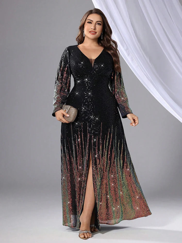 TOLEEN Plus Size Sequin Beaded Evening Gown