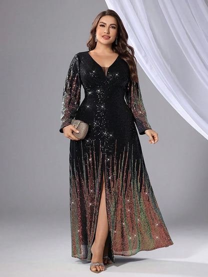 TOLEEN Plus Size Sequin Beaded Evening Gown