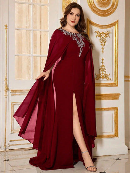 UNITHORSE Plus Size Chiffon Evening Dress