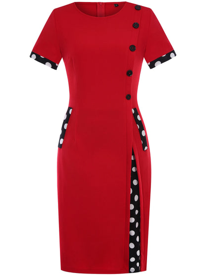 Women’s Polka Dot Colorblock Pencil Sheath Dress