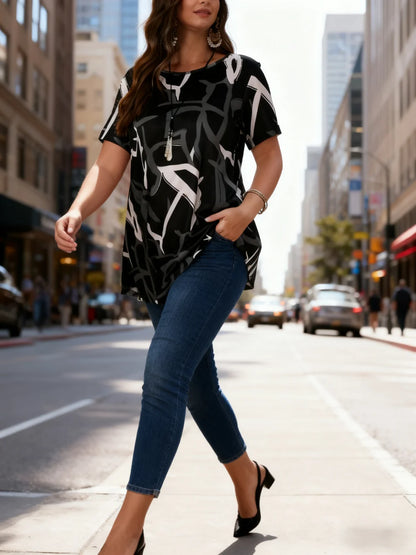 Plus Size Abstract Print Loose T-Shirt