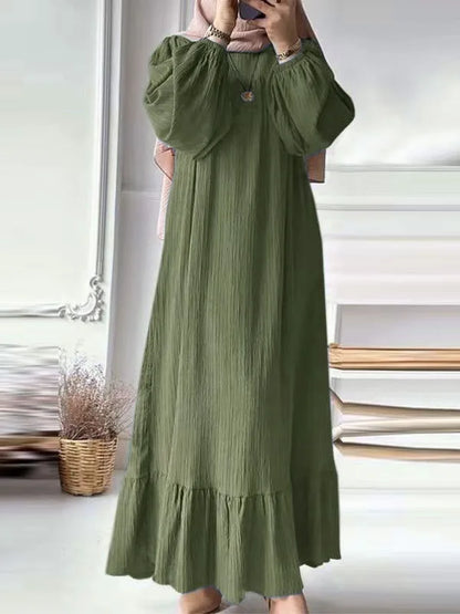 Women's Retro Long Sleeve Ruffle Hem Maxi Dress