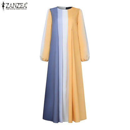 ZANZEA Modest Hijabs Women Long Dresses Muslim Fashion O-Neck Long Sleeve Ombre Dress Abaya Robes Woman Loose Maxi Dress 3XL