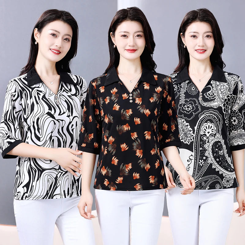Plus Size Geometric Texture Casual Blouse