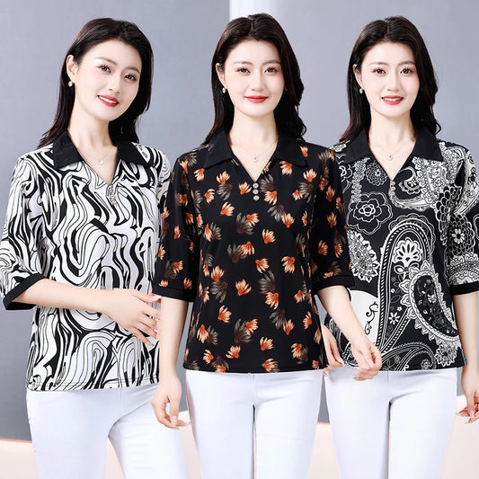 Plus Size Geometric Texture Casual Blouse
