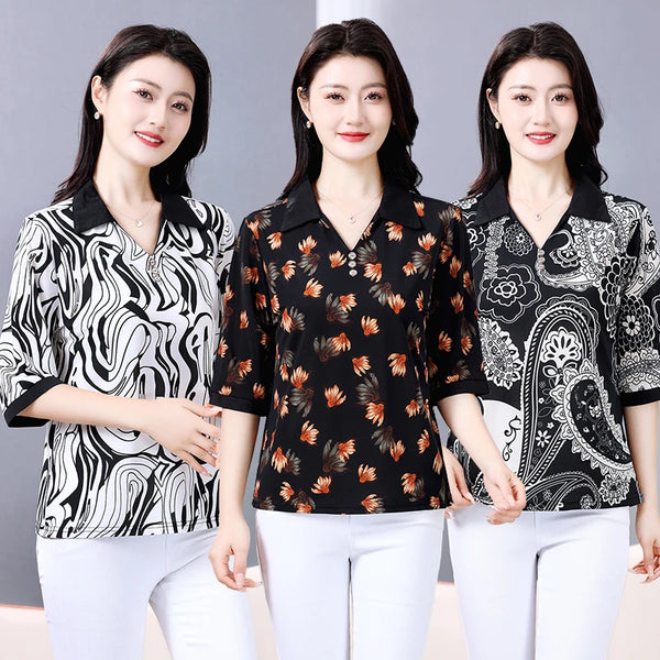 Plus Size Geometric Texture Casual Blouse