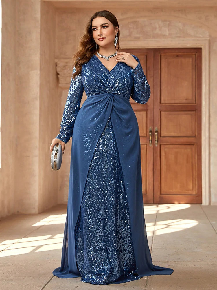 TOLEEN Plus Size Twist Knot Sequin Evening Gown