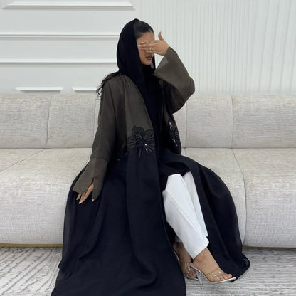 Fashionable 3D Patch Open Cardigan Abaya for Women
