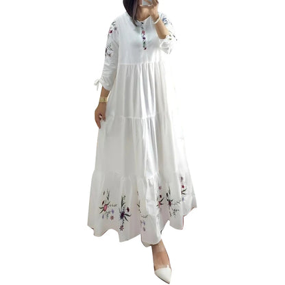 ZANZEA Floral Print Ruffle Hem Abaya Maxi Dress for Women