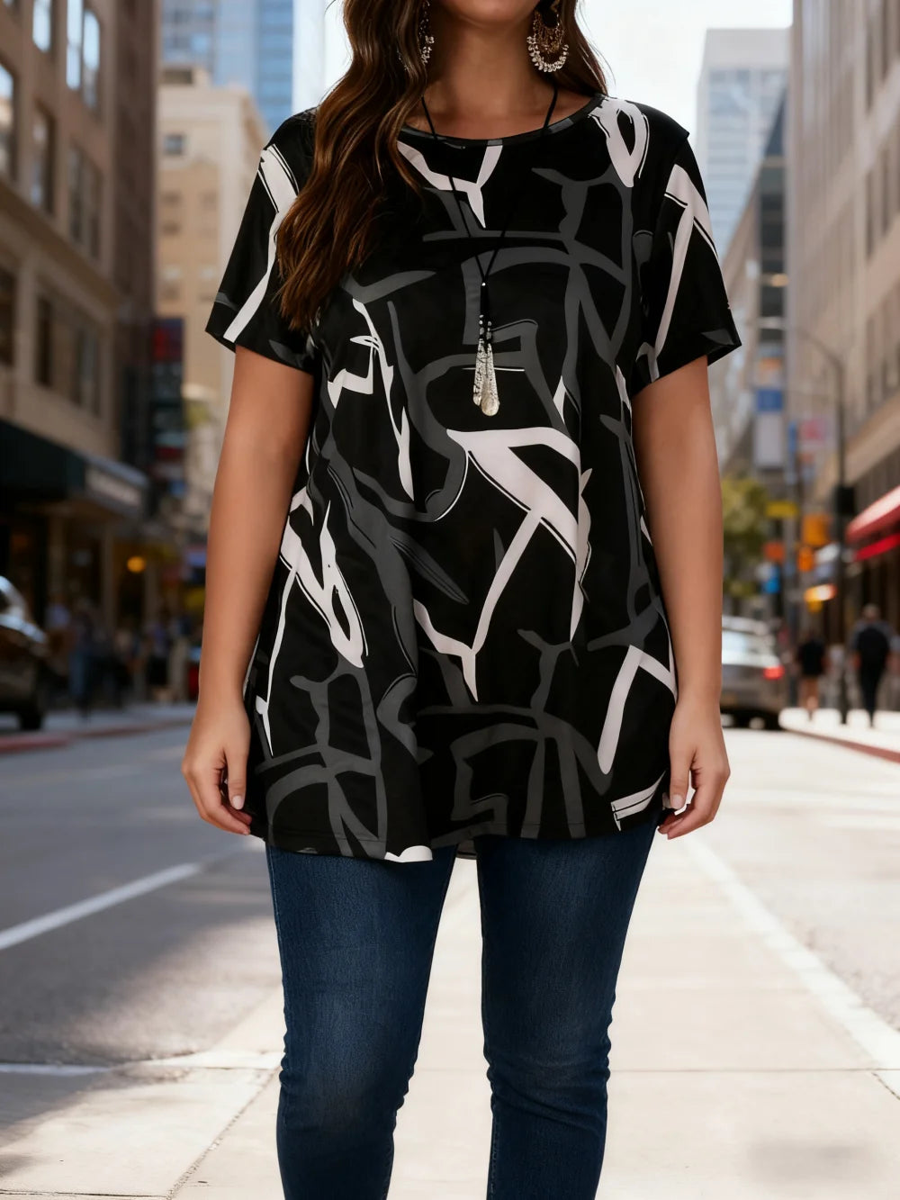 Plus Size Abstract Print Loose T-Shirt