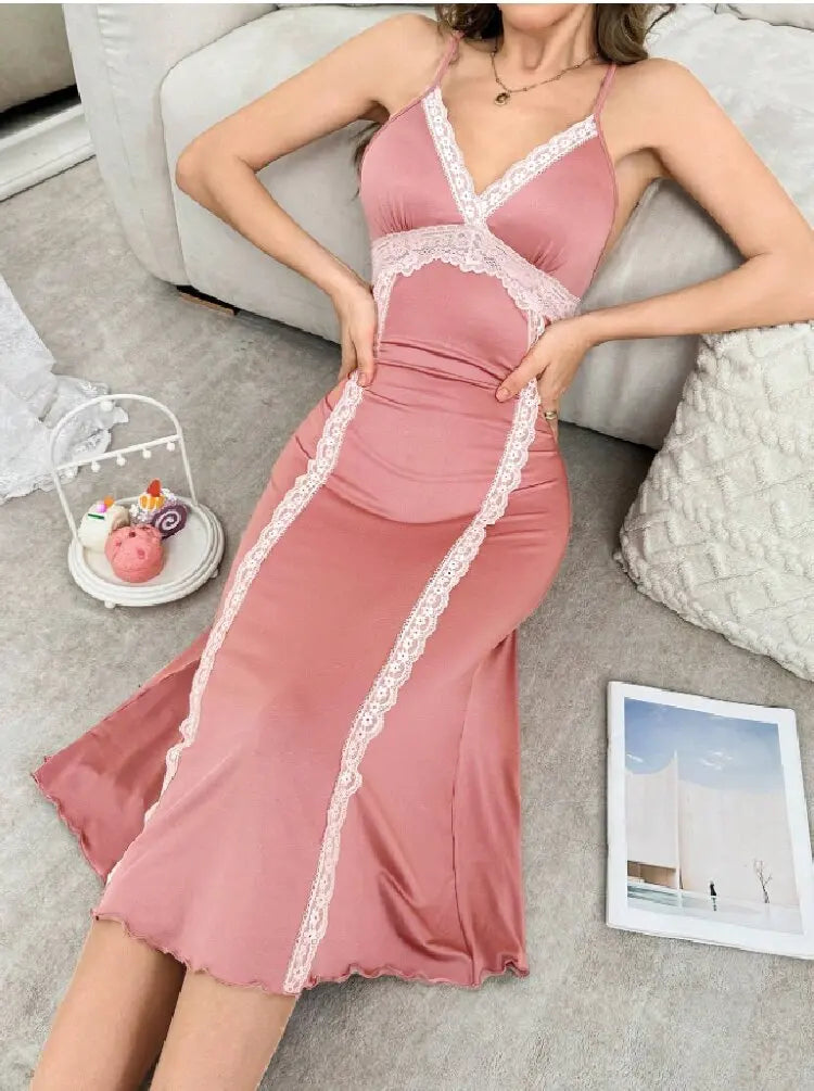Women’s Lace Patchwork Spaghetti Strap Nightdress