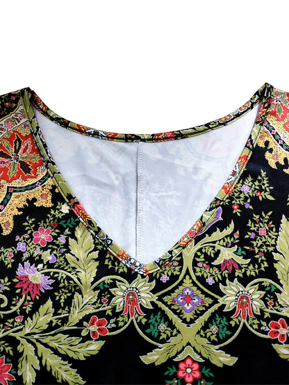 Plus Size Boho Floral V-Neck Maxi Dress
