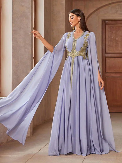 TOLEEN Embroidered Cape Sleeve Arabian Evening Dress