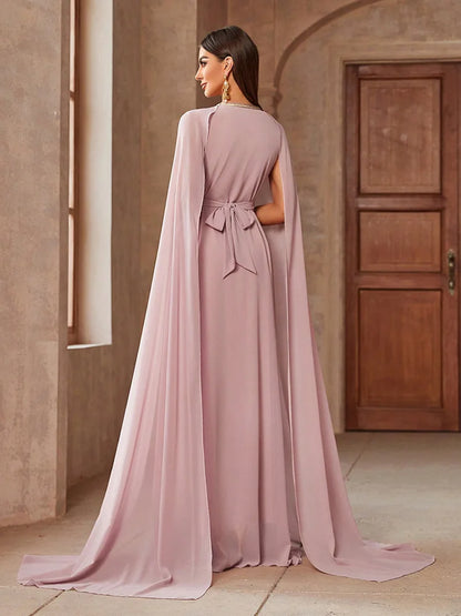 TOLEEN Embroidered Cape Sleeve Arabian Maxi Dress