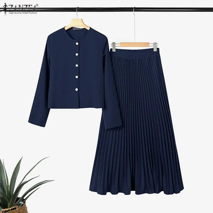 ZANZEA Elegant Long Sleeve Dress & Skirt Set for Women