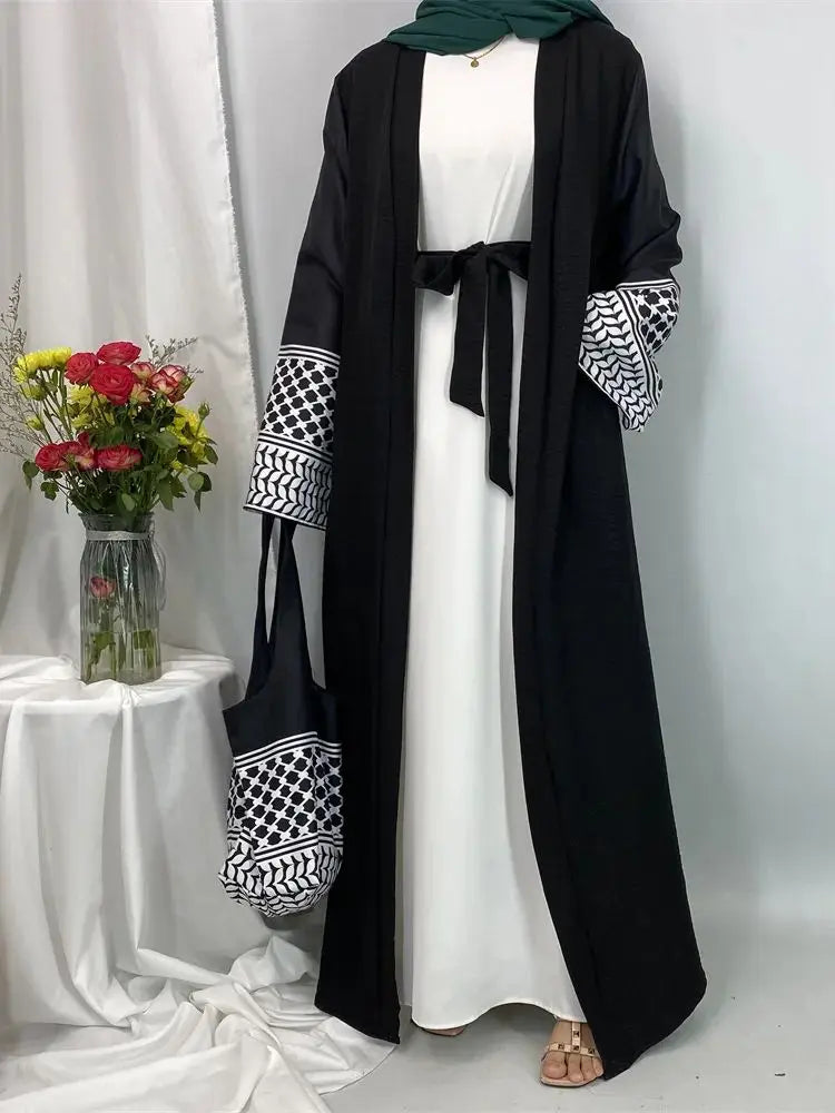 Dubai Elegant Open Abaya Kaftan Dress with Bag for Women