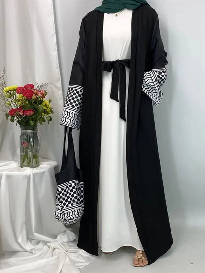 Dubai Elegant Open Abaya Kaftan Dress with Bag for Women