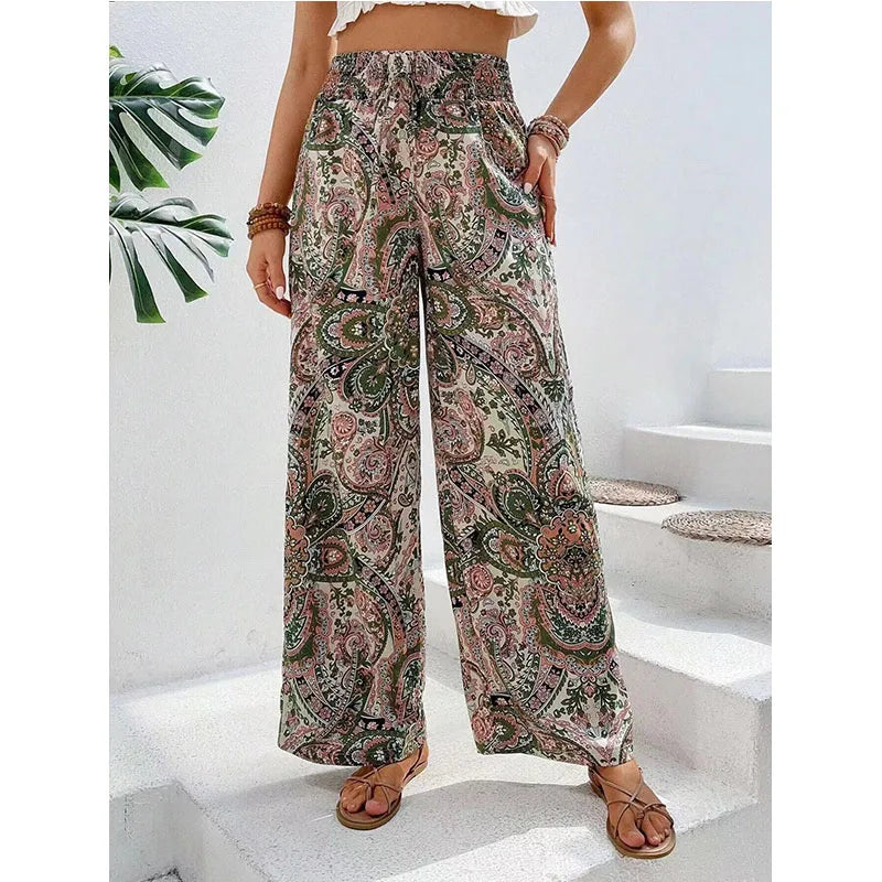 Women’s Vintage Print High-Waisted Wide Leg Pants