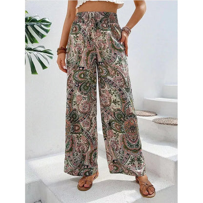 Women’s Vintage Print High-Waisted Wide Leg Pants